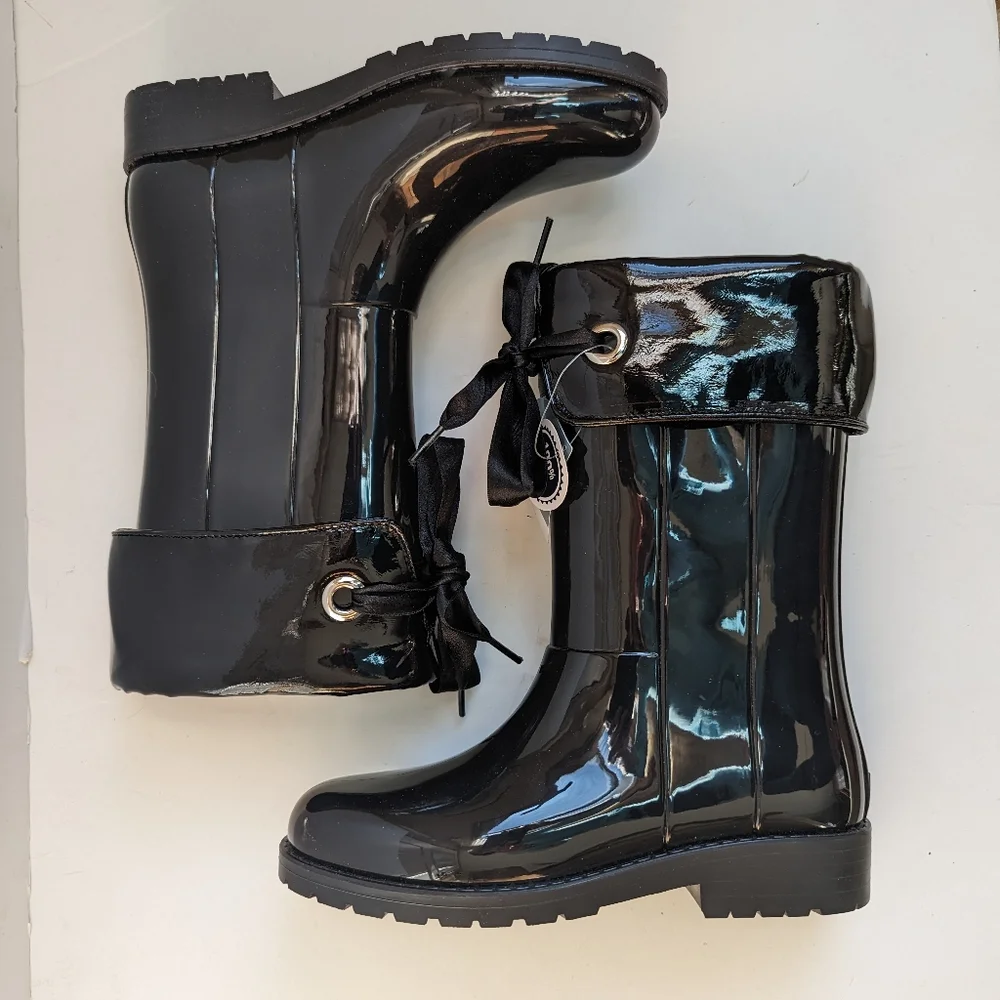 NWB Igor Campera Charol Girl's Sz 5.5 /36Bow Rain Boots Black made in Spain